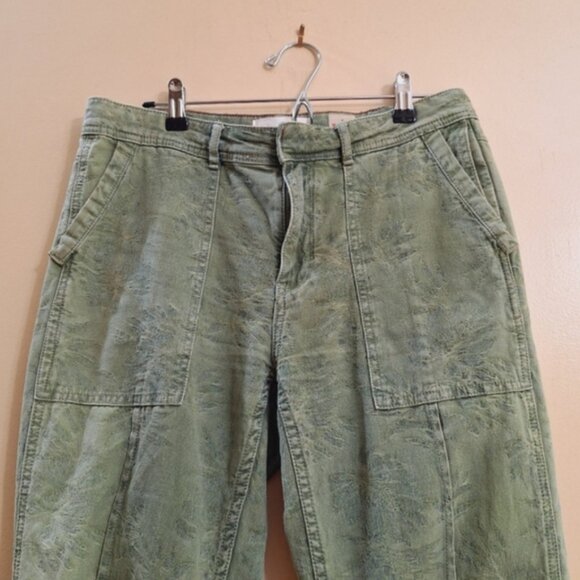 Anthropologie The Wanderer Green Leaf Jacquard Straight Leg Jeans 28 - Picture 6 of 9